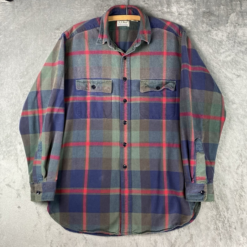 Vintage 90s LL Bean Chamois Cloth Shirt Mens Size M Plaid Button Up Flannel USA